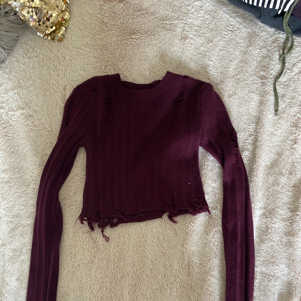 Distressed knit cropped long sleeve